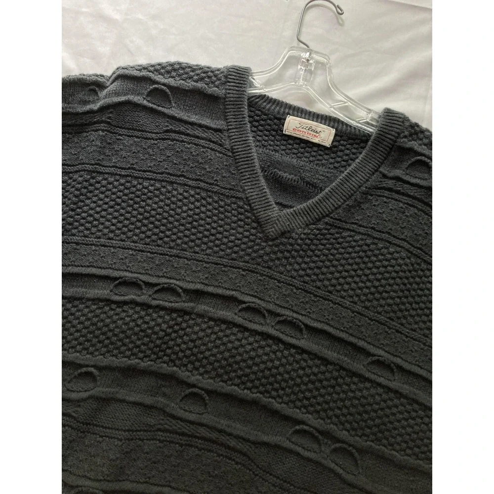 Vtg Titleist by Corbin Sweater Men 2XL 3D Cable Knit Combed Cotton Vneck Golf